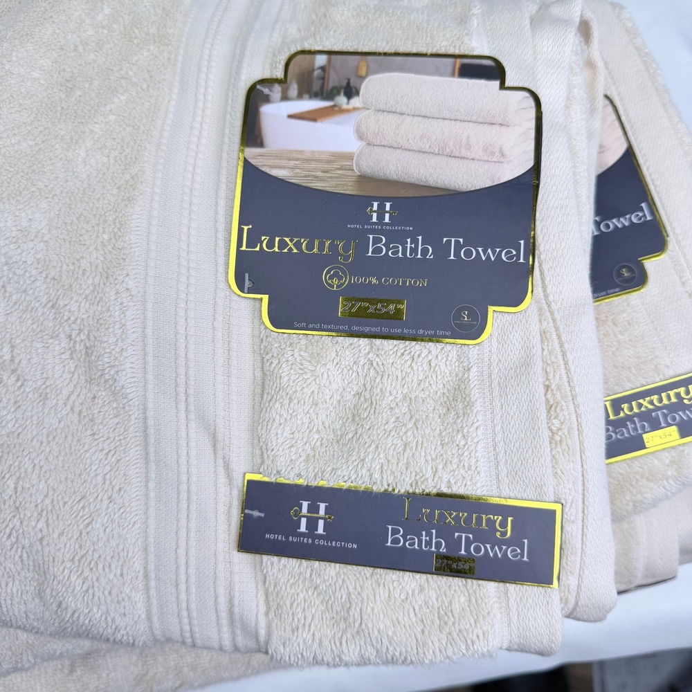 Hotel Suites Collection Set of 3 Luxury Bath Towels 100% Cotton Cream 27x54